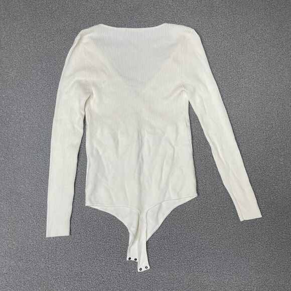 Abercrombie & Fitch off white Knit Ribbed Bodysuit Size L Long Sleeve V-Neck - Picture 7 of 8